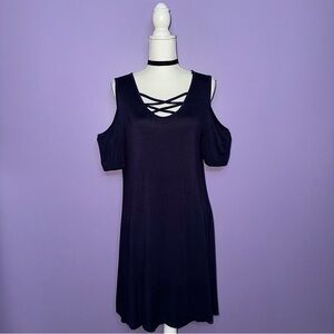 NEW Boutique Navy Blue Cross Front Cold Shoulder Dress